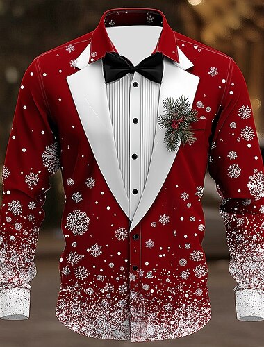 Vánoce Pánské Sněhová vločka Vánoční kostým Smokingová košile s potiskem kravaty Košile Košile na knoflíky Dlouhý rukáv Legrační Venkovní Dovolená Jaro Podzim Přehnutý 3D tisk košile s límečkem   Vánoce Pánské Sněhová vločka Vánoční kostým Smokingová košile s potiskem kravaty Košile Košile na knoflíky Dlouhý rukáv Legrační Venkovní Dovolená Jaro Podzim Přehnutý 3D tisk košile s límečkem