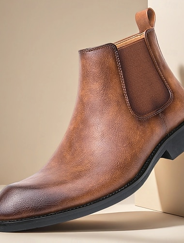 Классические мужские коричневые ботинки челси с гладкой отделкой, классический стиль ботинок для мужчин, идеально подходят для деловых встреч, офиса и вечерних мероприятий.   Классические мужские коричневые ботинки челси с гладкой отделкой, классический стиль ботинок для мужчин, идеально подходят для деловых встреч, офиса и вечерних мероприятий.