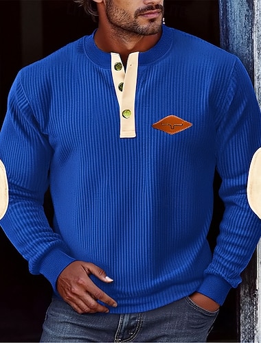  Herren Sweatshirt Schwarz Blau Grau Henley Farbblock Patchwork Sport & Outdoor Täglich Ferien Polyester Cordstoff Streetwear Basic Lässig Frühling Herbst Bekleidung Kapuzenpullover Sweatshirts