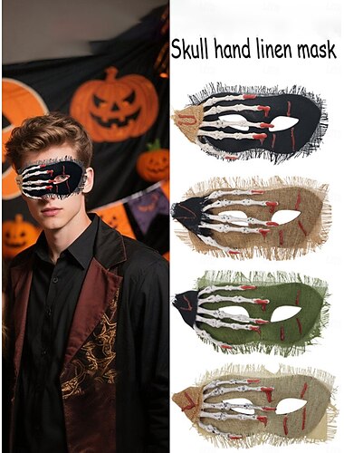  Naisten pääkallon käsintehty pellavainen naamio kauhukuvioisella luurankokuviolla, kammottava goottilaistyylinen pukuasuste halloween-juhliin ja naamiaisiin