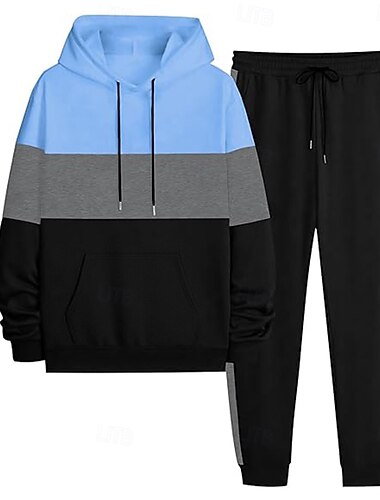  Férfi Színes Vízszintes csíkok 2db 3D pulóver készletek Tracksuit Kapucnis pulóver Hosszú ujj Hosszú nadrág Kapucni Alkalmi Napi Hétköznapi Sportruházat Szabadság 3D nyomtatás Színes Tavasz Ősz Tél