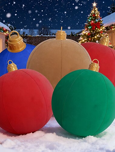  Świąteczna nadmuchiwana kula z aksamitu do użytku na zewnątrz, 60 cm/24 cale, duża nadmuchiwana ozdoba świąteczna, wielokrotnego użytku, na choinkę ogrodową lub do użytku wewnątrz