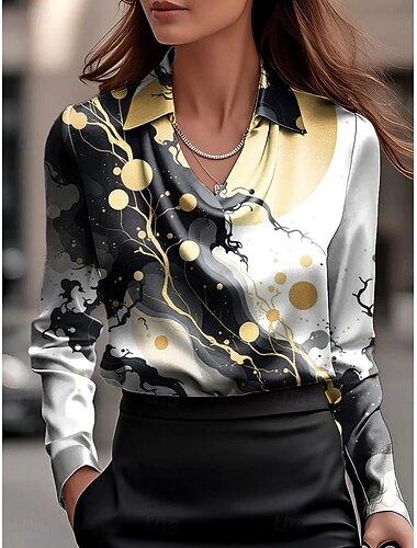  Women's Shirt Ombre Graphic Geometric Elegant Stylish Basic Long Sleeve Cowl Neck Regular Tops Work Party Evening Wear Daily Ruched Draped Black And White Black and gray Black Fall Winter