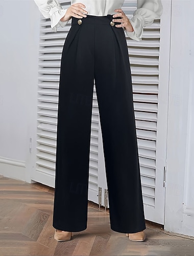 Damen Weite Hosenbeine Chinos Gerade Elegant Streetwear Lässig Volle Länge Mittlere Taillenlinie Einfach Elastischer Bund Bequem Mikroelastisch Outdoor Büro Straße Schwarz Frühling Herbst Normale   Damen Weite Hosenbeine Chinos Gerade Elegant Streetwear Lässig Volle Länge Mittlere Taillenlinie Einfach Elastischer Bund Bequem Mikroelastisch Outdoor Büro Straße Schwarz Frühling Herbst Normale