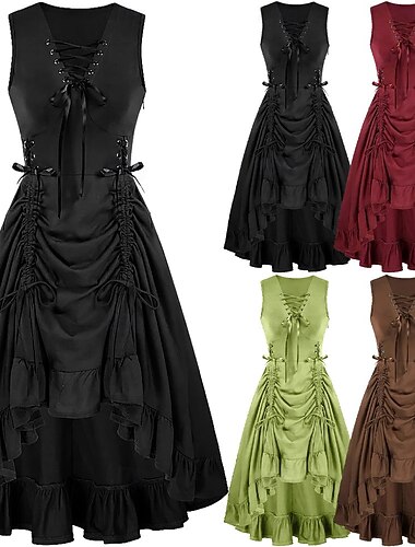  Punk & Gotico Rinascimento Steampunk Vestito Strega Ragazza gotica Tinta unica Costume Per donna Fantasia Stile Steampunk Notte di Valpurga Halloween Carnevale Mascherata Casual Quotidiano Adulti