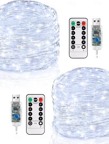  2 قطعة 20 متر/66 قدم 200 خرزة ليد عيد الميلاد هالوين حفل زفاف مهرجان سلسلة أضواء الجنية الداخلية والخارجية فناء حديقة الديكور سلسلة ضوء USB مصدر الطاقة 8 وظيفة التحكم عن بعد