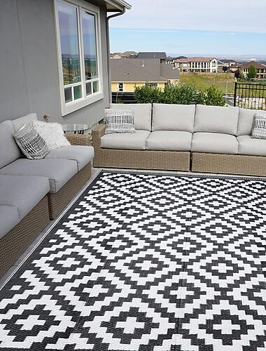  utendørs teppe til terrasse vanntett plaststrå camping utendørs innendørs campingvogn gulvmatte til terrasse, veranda, dekk, balkong, piknik, strand