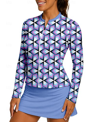  Per donna Geometrico Maglietta sportiva Maglia da tennis Manica Lunga Cerniera Floreale UPF50+ Resistente ai Raggi UV Alta elasticità Traspirante Pallavolo Tennis Golf Collo alla coreana Collo con zip