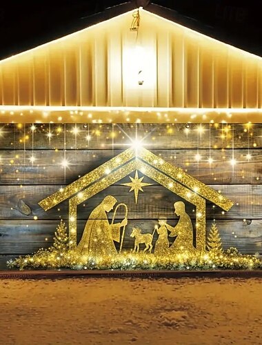  Cubierta de Puerta de Garaje de Navidad 2025 Fondo de Banner con Escena de Natividad y la Sagrada Familia Decoración de Garaje Exterior para Iglesia Patio y Fiesta