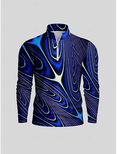  Homens Camisa polo de caminhada Azul Manga Longa Blusas Roupas de golfe, roupas, roupas, roupas