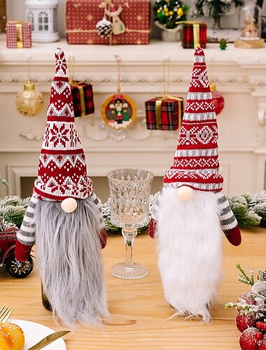  2 συσκευασίες με χριστουγεννιάτικα καλύμματα μπουκαλιών κρασιού με gnome, σακούλες κρασιού για κούκλες και μακριά γένια, χριστουγεννιάτικες διακοσμήσεις κόκκινου κρασιού και σαμπάνιας,