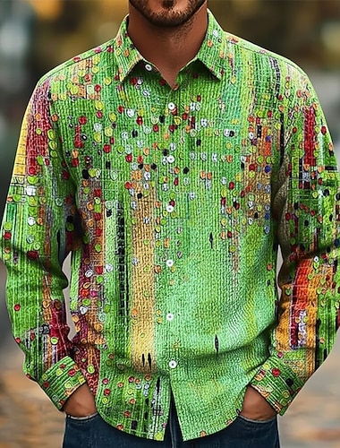  Herren Bunt Punkte Abstrakte Kunst Hemd Knopfhemd Langarm Modisch lässig Ferien Alltagstauglich Frühling Herbst Umlegekragen 3D-Druck Hemden mit Kragen Blau Rote Orange Grün