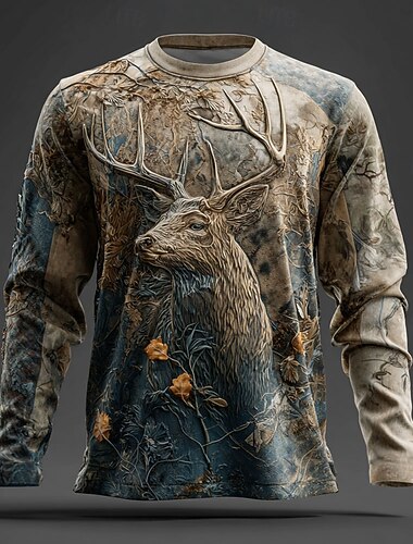  בגדי ריקוד גברים להסוות צבי חולצה קצרה שרוול ארוך חולצה קצרה הדפסת תלת מימד צווארון עגול קצר חולצה אופנתי חוץ רחוב ספורט חוץ ציד פול ירוק 1# ירוק 2# קיץ אביב ביגוד S M L XL XXL XXXL