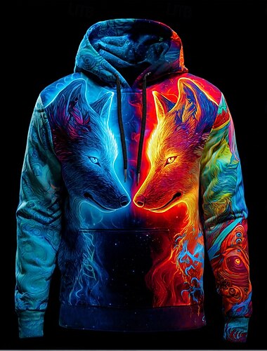  Per uomo Lupo Stampa 3D Felpa con Cappuccio Felpa Cool Festa Girocollo Club Abbigliamento casual alla moda Blu Blu scuro Coulisse Autunno Inverno progettista