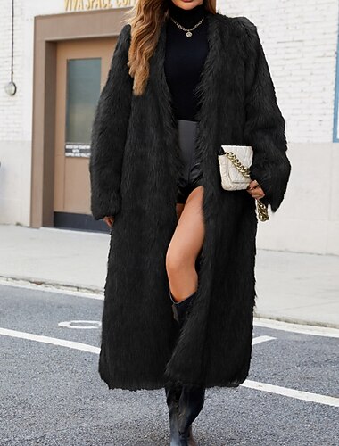 نسائي معطف معطف من الفرو الصناعي الدفء مريح الفراء والجلود كاجوال سهل عطلة مناسب للبس اليومي مناسب للخارج عطلة نهاية الاسبوع طويلة V رقبة عادي كم طويل ملابس خارجية أسود الخريف الشتاء   نسائي معطف معطف من الفرو الصناعي الدفء مريح الفراء والجلود كاجوال سهل عطلة مناسب للبس اليومي مناسب للخارج عطلة نهاية الاسبوع طويلة V رقبة عادي كم طويل ملابس خارجية أسود الخريف الشتاء