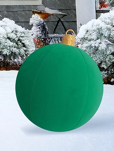  Oppblåsbar fløyelsball til jul utendørs, 60 cm/24 tommer stor oppblåsbar julepynt, gjenbrukbar oppblåsbar julepynt til hagetre innendørs