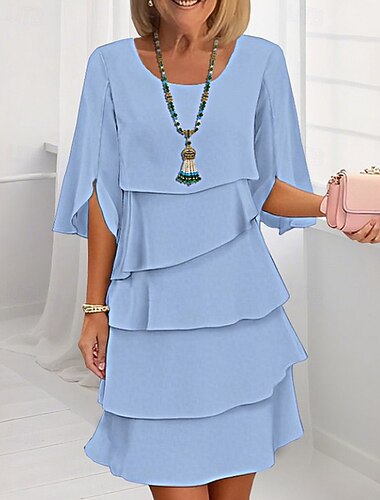 نسائي فستان قصير فستان من الشيفون فستان طبقات موضة الحديث الأماكن المفتوحة مناسب للعطلات مناسب للخارج عادي سهل نصف كم رقبة عالية مدورة أسود أبيض وردي بلاشيهغ أزرق الربيع الخريف   نسائي فستان قصير فستان من الشيفون فستان طبقات موضة الحديث الأماكن المفتوحة مناسب للعطلات مناسب للخارج عادي سهل نصف كم رقبة عالية مدورة أسود أبيض وردي بلاشيهغ أزرق الربيع الخريف