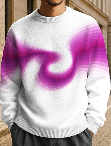  Per uomo Blocco di colori Astratto Geometrico Maglione Maglieria Girocollo Casual Vacanza Quotidiano Stampa 3D Lavoro a maglia Tenere al caldo Manica Lunga Primavera Autunno Inverno Blu Viola Verde