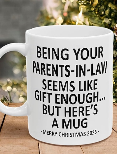  クリスマス 2025 ギフト マグカップ 義理の両親 11オンス 面白いマグカップ ホリデー コーヒーカップ 義理の両親から 陽気なクリスマスプレゼント 家族の誕生日 季節のドリンクウェア