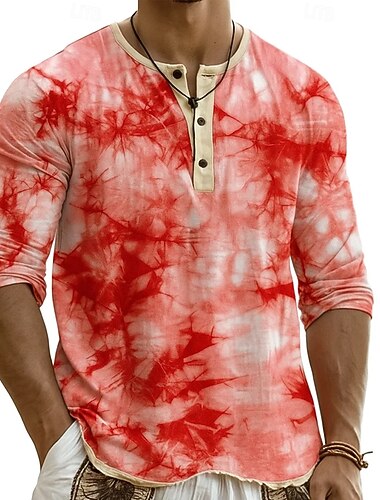  Herren Henley Hemd T-Shirt Henley Oberteil Langarm Batik Mode Designer Lässig Schnurbatik Farbblock Knöpfe Henley Lässig Täglich Outdoor Sommer Frühling Ganzjahres Blau Rote Marineblau Henley T-Shirt