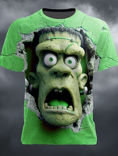  Halloween Муж. 3D-печати Зомби 3D Футболка С короткими рукавами Футболка 3D печать Вырез под горло Рубашка преувеличены Оригинальный рисунок Ужас Для вечеринок Для улицы Праздники
