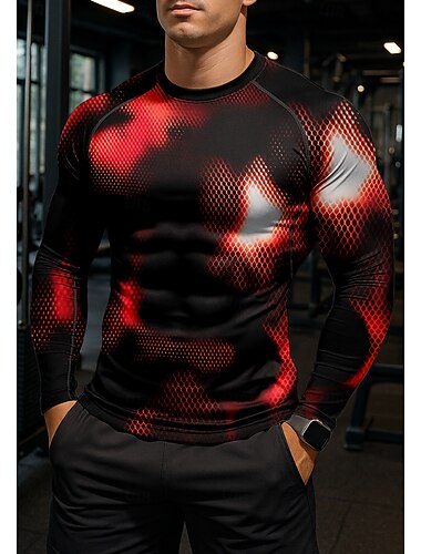  Vánoce Pánské Koşu Tişörtü Stahovací tričko 3D tisk Dlouhý rukáv Základní vrstva Zářící barvy Rychleschnoucí Komprese Power Flex Odvod vlhkosti Cvičení v tělocvičně Aktivní trénink Cvičení sportovn