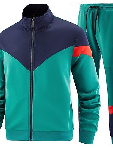  Férfi Csíkos Mértani 2db 3D pulóver készletek Tracksuit Cipzáras pulóverek Hosszú ujj Hosszú nadrág Állógallér Alkalmi Szabadtéri Vakáció Hétköznapi Nyomtatott Becipzároz Tavasz Ősz Kék Fehér Barna