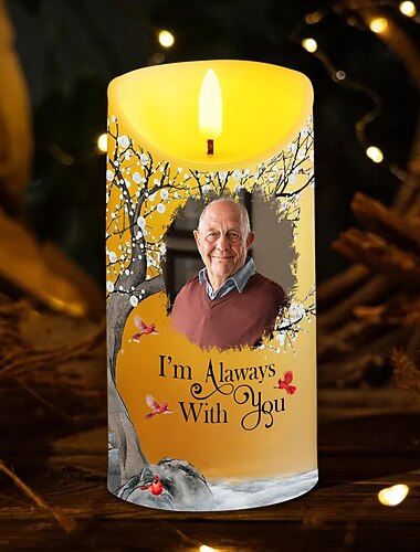  Bougie LED commémorative personnalisée, cadeaux de condoléances photo personnalisés pour la perte d'êtres chers, lumière commémorative élégante pour la décoration de la chambre à coucher de la