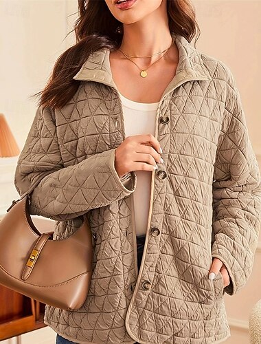  Mujer Chaqueta acolchada Chaqueta casual Cómodo Transpirable Bolsillo Botones Casual Plano Vacaciones Calle Casual Ropa Cotidiana Botonadura Simple Corto Cuello Vuelto Ajuste regular Manga Larga Ropa