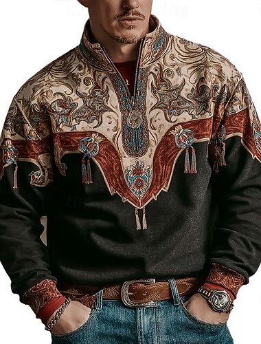  Ανδρικά Φυλής Cowboy Πουλόβερ Etnic Vintage ρετρό Μακρυμάνικο Όρθιος Γιακάς ΕΞΩΤΕΡΙΚΟΥ ΧΩΡΟΥ Δουλειά Δώρο Καφέ Χακί Καφέ 2 Φερμουάρ Φθινόπωρο Χειμώνας Σχεδιαστής Τ M L XL XXL XXXL