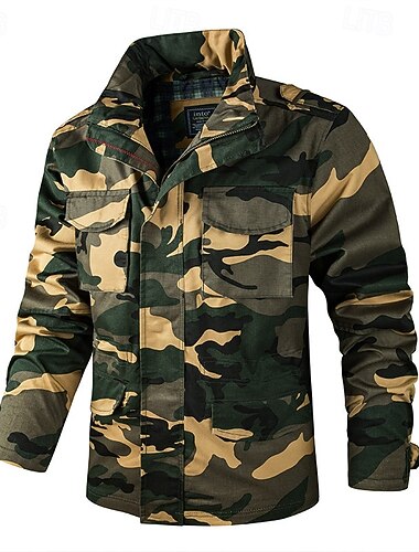  Per uomo Giacca Leggera Giacca Cargo Giacca Casual Vacanza Quotidiano Resistente all'usura Tasca Primavera Autunno Mimetico Moda Classico Collo alla coreana Regolare Nero Verde militare Blu scuro