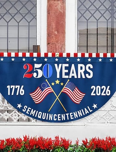  علم أمريكي نصف دائري بمناسبة الذكرى السنوية الـ 250، 1776-2026، لافتة خارجية وطنية أمريكية لتزيين المنزل أو الشرفة أو الفناء أو يوم الاستقلال