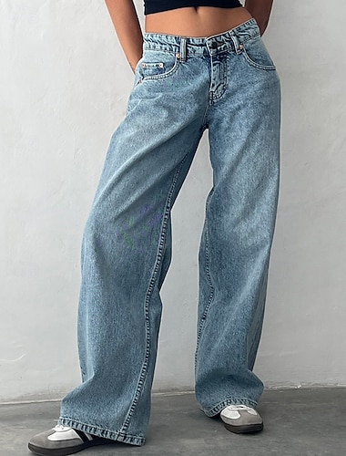  Dame Jeans Frekk kinesisk Årgang Gatemote Fritid Full lengde Middels midje عادي Lomme Elastisk midje Bekvem Uelastisk utendørs Feriereise Gate Svart Grå Elv Blå Lys Himmelblå Mørkegrå Høst Vinter