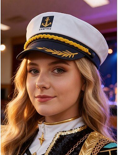  Kapiteinshoed voor dames met gouden borduursels, verstelbare matrozenpet voor K-pop-podiumoutfits, nautisch kostuum, kerstmaskerbal en vakantiemode
