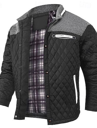  Herren Steppjacke Freizeitjacke Urlaub Täglich Warm Patchwork Tasche Herbst Winter Farbblock Mode Klassisch Stehkragen Regulär Schwarz Blau Khaki Armeegrün Jacken
