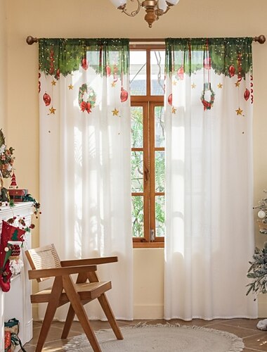  moderne minimalistiske digitaltrykkede julegardiner med gjennomsiktige gardiner, hjemmedekorasjon, lysgjennomsiktige polyesterstoffgardiner