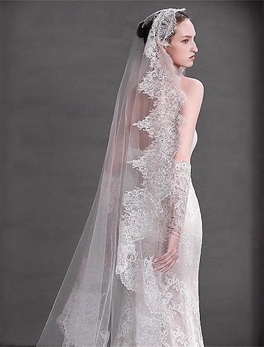  Deux Couches Contemporain / Élégant / Antique Voiles de Mariée Voiles de Cathédrale avec Couleur unie Dentelle