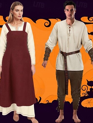  couples rétro vintage médiéval renaissance tenues halloween groupe couples costumes cheville longueur viking valhalla hommes femmes pour halloween larp ren faire
