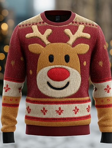  Pull de Noël moche Homme Chaque Impression 3D Motif de flocon de neige Pull Tricots Col Rond Occasionnel Vacances Quotidien Festival Garder au chaud manche longue Printemps Automne Hiver Noir Rouge