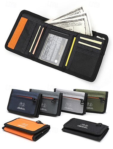 Portafoglio da uomo in tela a tre ante con più scomparti per carte, tasca portamonete con cerniera e chiusura in velcro: stile casual e leggero per studenti, viaggi all'aperto e uso quotidiano