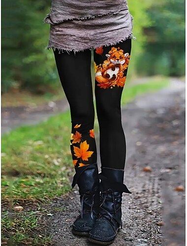  Dame Leggings Ferie Årgang Mote Full lengde Høy Midje Blomstret Grafisk Blad Printer Hold Varm Myk Pustende Elastisk Feriereise Gate Svart Oransje Brun Vår Høst Vinter Slank Fasong