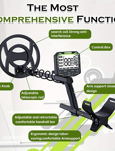  10インチコイルを備えたプロ仕様の金属探知機 - 高解像度でコインを正確に位置決め &金属、LCDディスプレイ、調整可能なコントロールパネル（電池は付属していません）