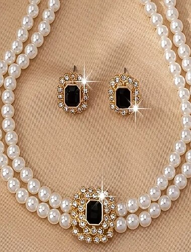  Luxus elegáns kétsoros négyzet alakú nyaklánc és fülbevaló szett, divatékszerek nőknek