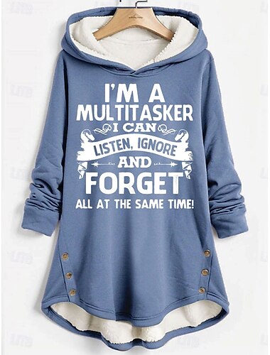  Női Pulóver Hoodie pulóver Grafika Szöveg Alkalmi Comfrt Hosszú ujj Kapucni Hosszú felsők Utca Hétköznapi Nyomtatott Sötétrózsaszín Medence Szürke Ősz Tél