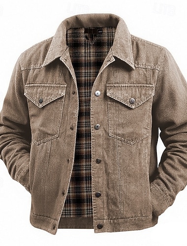  Per uomo Giacca Casual Giacca di Jeans Vacanza Quotidiano Resistente all'usura Tasca Primavera Autunno Semplice Moda Classico Bavero Regolare Marrone Verde Blu scuro Giacca