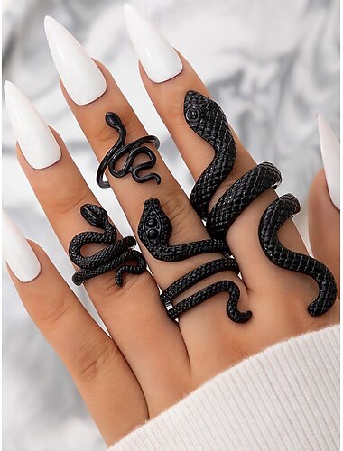  Halloween gothic slangenringset voor dames – zwarte legering, verstelbare punksieraden voor kostuumfeesten en cosplay