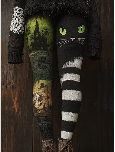  女性用 レギンス 旅行度假风 ヴィンテージ エスニック 全長 ハイウエスト グラフィック 動物 猫 3Dプリント 非対称 速乾性 通気性 ソフト 伸縮性あり フォーマル アウトドア バケーション パープル グリーン グレー 夏 春 秋 冬 スリムフィット