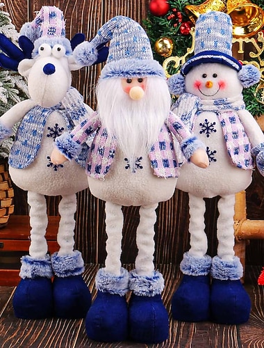  decorazione natalizia con bambola di peluche blu, Babbo Natale, renne, decorazioni per albero di Natale e pupazzo di neve, bambole di peluche elastiche creative, ornamenti da appendere per le feste,
