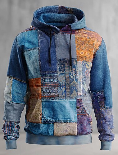  Homme Géométrique Plaid Sweat à capuche Sweatshirt Mode Quotidien manche longue Col ras du cou Maison Soirée Vêtements de rue Bleu Vert Claire Marron Vert Cordon de serrage Automne Hiver Designer S M