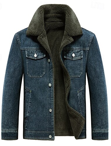  Herren Winterjacke Fleecejacke Jeansjacke Urlaub Täglich Thermowarm Tasche Fleece Herbst Winter Einfach Mode Streetwear Revers Regulär Schwarz Blau Dunkelgray Jacken